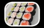 Maki de aguacate, maki de pepino, maki de salmón y maki de langostino (4p de cada)