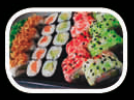 Maki de aguacate (5p), maki de salmón (5p), sushi de aguacate, queso, salmón y huevo de pescado (8p), sushi de aguacate, cangrejo y queso (8p)